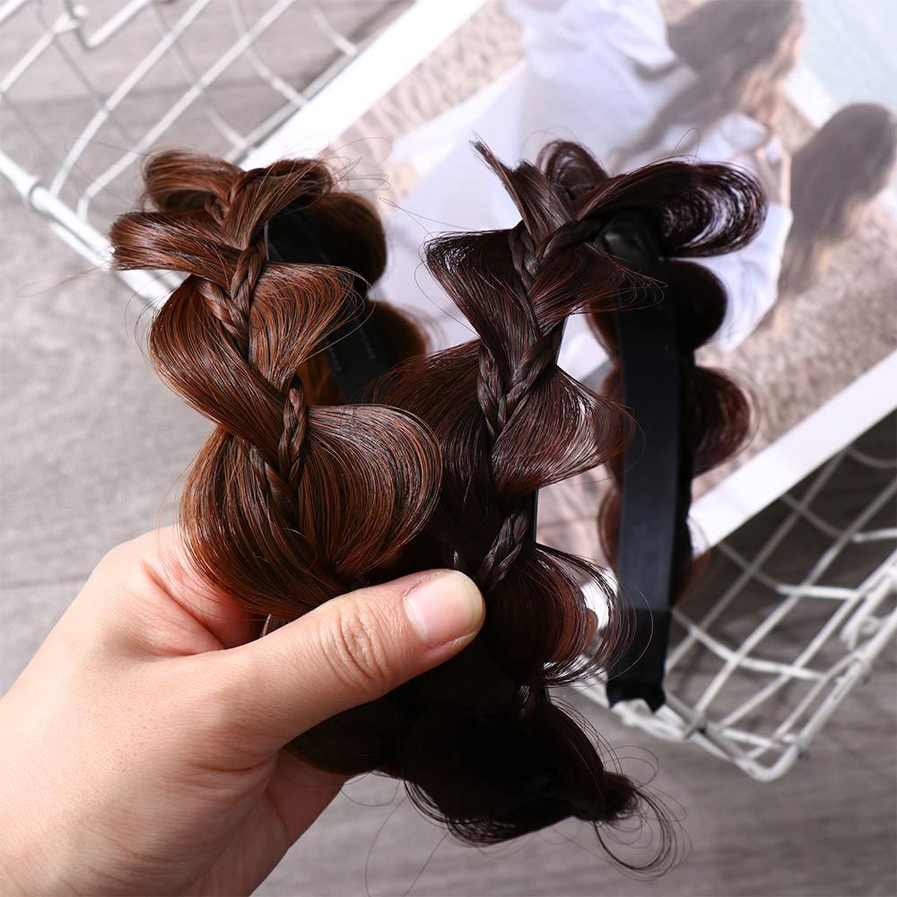 Băng Đô Tóc Giả Thắt Bím Bản Rộng Chống Trượt Phong Cách Retro Dành Cho Nữ