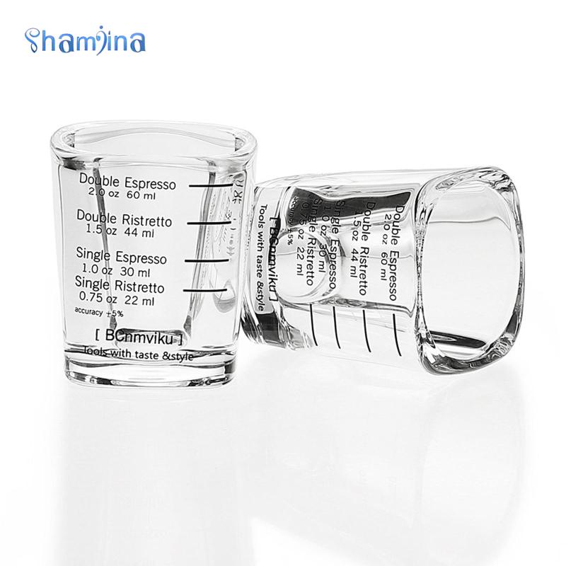 Shamjina Set 2 cốc đo lường bằng thủy tinh dày dặn hình vuông chuyên dụng cho nhân viên pha chế cà phê 60ml