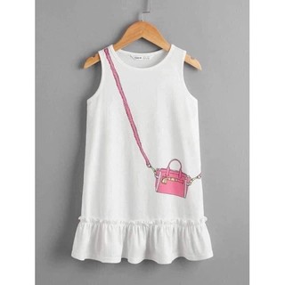 Váy thun trắng in túi hồng Shein sz 1-6y
