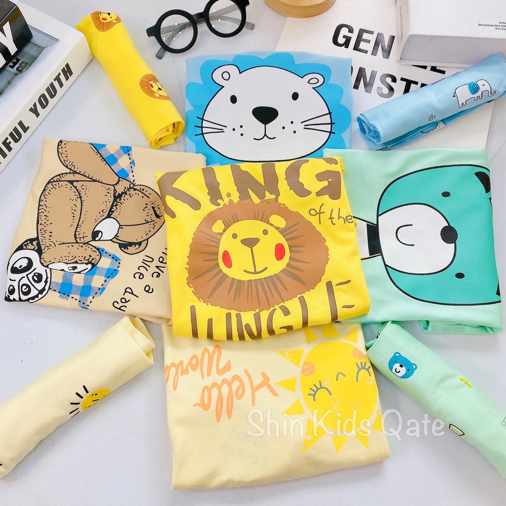 Full Size  Bộ Cộc Tay Thun Lạnh Minkey BaBy In Hình Động Vật Dễ Thương Dành Cho Bé.