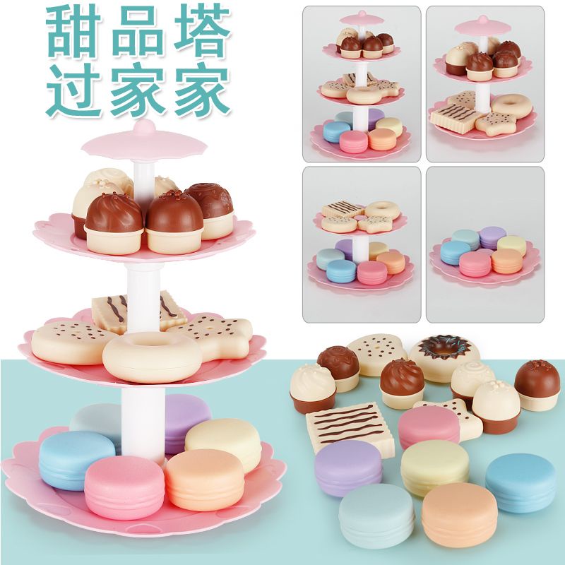 Đồ Chơi Mô Phỏng Tháp Kem Bánh Macaron Trà Bánh Quy Nhà Bếp Cho Trẻ Em