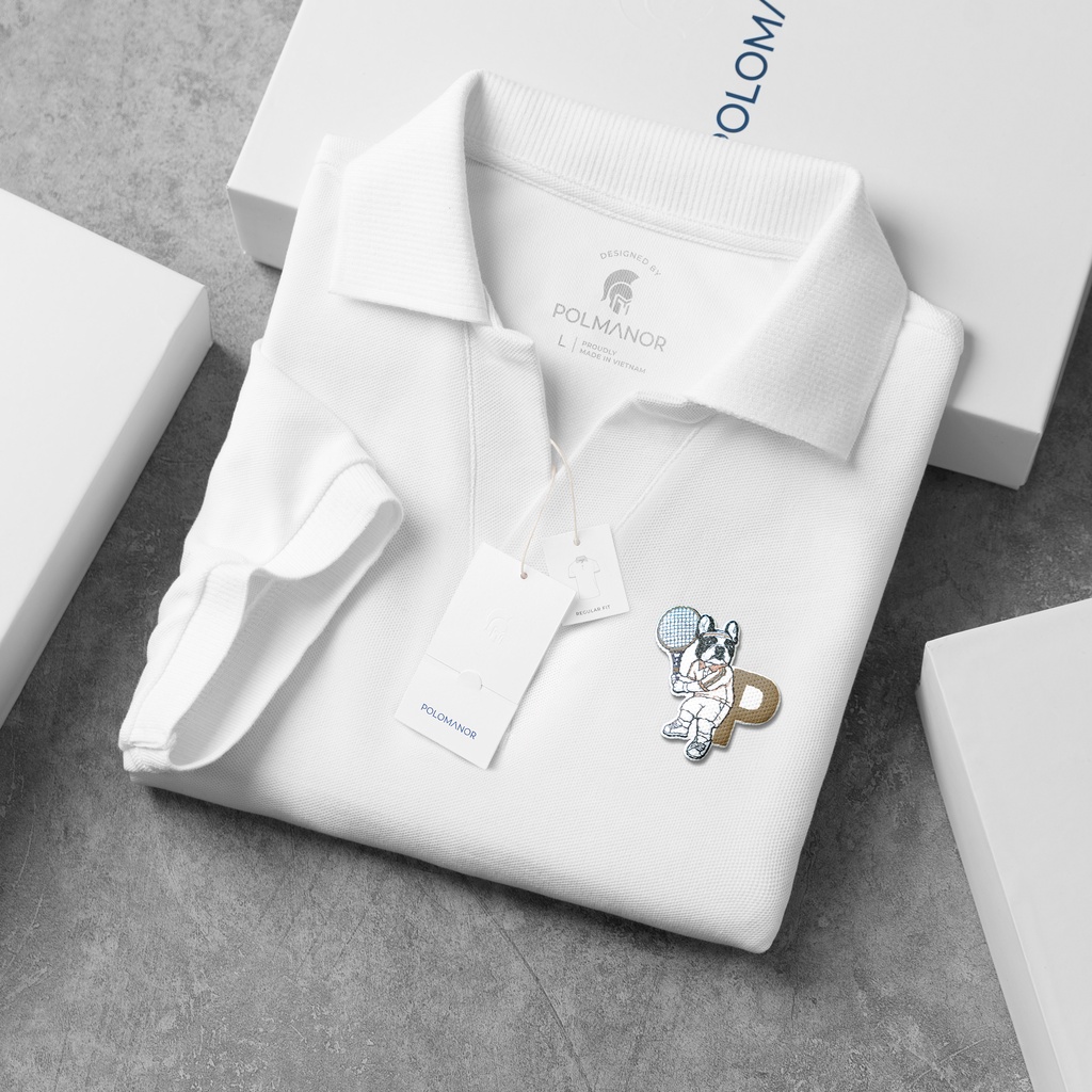 Áo Polo nam in BLARO WHITE vải cá sấu cotton CMC, nam tính, thanh lịch, sang trọng - POLOMANOR