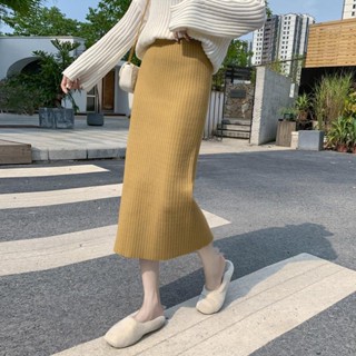 Chân Váy Len Dài Lưng Cao Xẻ Tà Thời Trang Cho Nữ