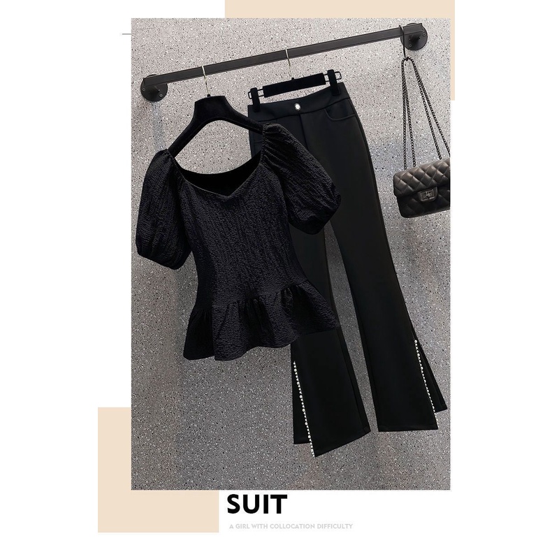 Bộ Áo Thun + Quần Dài Xẻ Tà Dáng Ôm Thời Trang Mùa Hè Hàng Mới 2023 Dành Cho Bạn Nữ