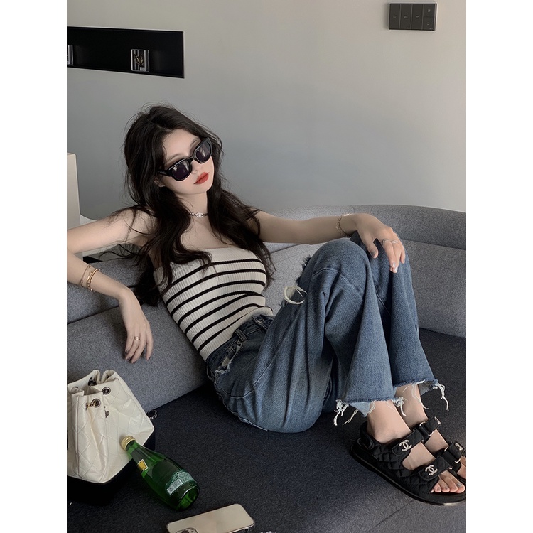 Áo Tank Top Ôm Dáng Họa Tiết Kẻ Sọc Phong Cách Hàn Quốc Thời Trang Cho Nữ