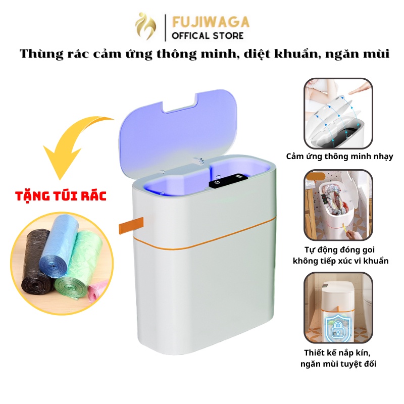 Thùng rác cảm ứng thông minh tự động đóng gói Fuji Waga 15L, dùng cho phòng khách, nhà bếp, phòng làm việc, nhà vệ sinh
