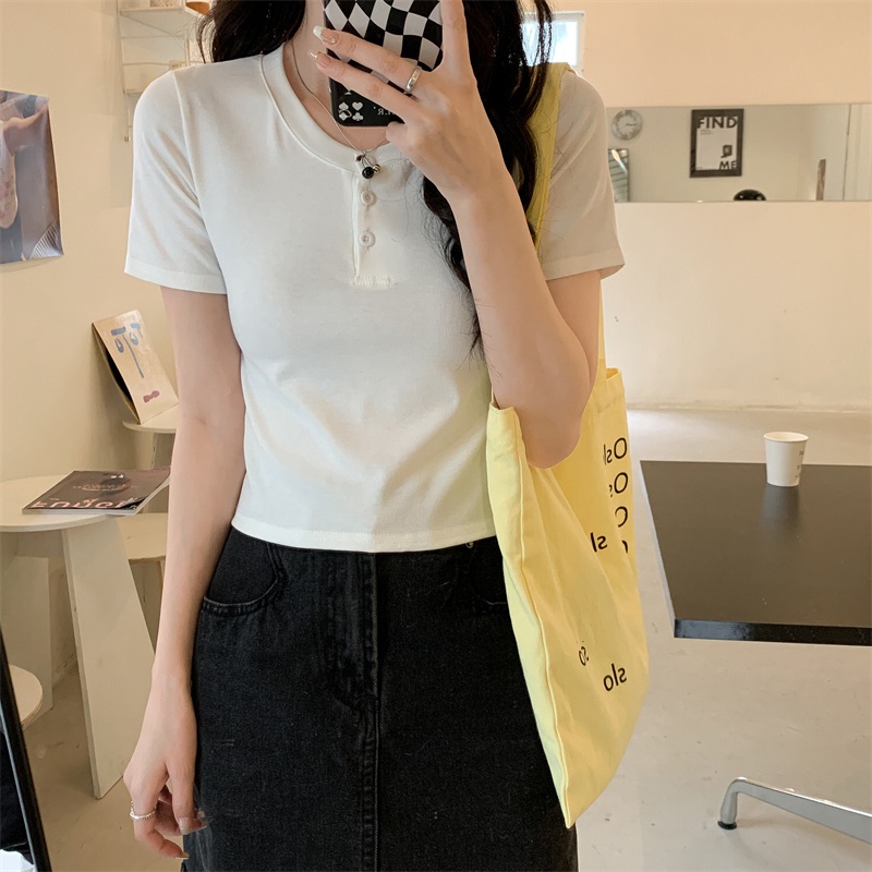 ZHELIHANGFEI Áo Thun Tay Ngắn Cổ Tròn Dáng Ôm Thời Trang Quyến Rũ Cho Nữ
