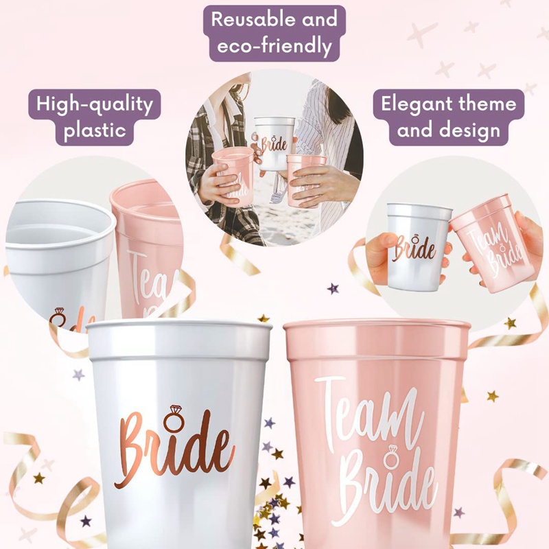 Set 1 / 2 Cốc Nhựa Uống Nước In Chữ Team Bride Bachelorette Độc Đáo Tr