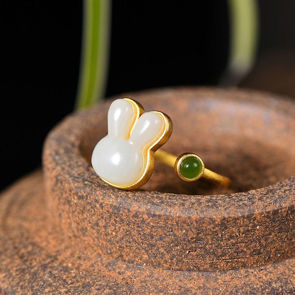 LOMBARD Nhẫn Hở Hình Thỏ Hoạt Hình Bằng Đồng Phong Cách Cổ Điển Cho Nữ