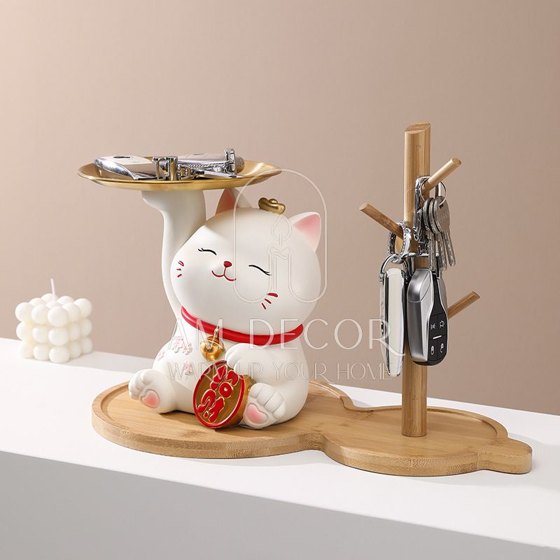 Mèo Thần Tài bưng khay heo đất tiết kiệm trang trí nhà cửa sang trọng quà tặng khai trương - AM Decor