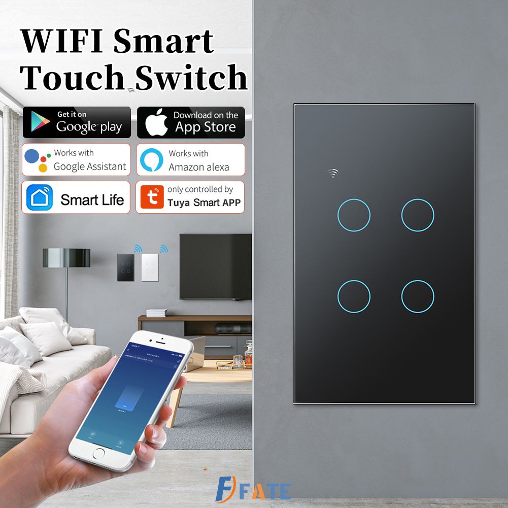Tuya Công Tắc Cảm Ứng Không Dây Trung Tính Thông Minh Wi-fi Điều Khiển Từ Xa 1/2/3/4 Gang Cho Alexa/Google Home Assistant FATE1
