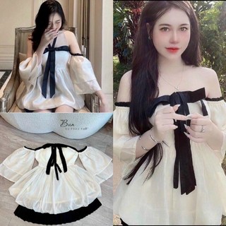 Set áo trễ vai voan cao cấp kèm chân váy ngắn xèo quảng châu 💧💧💧MK alohastore1