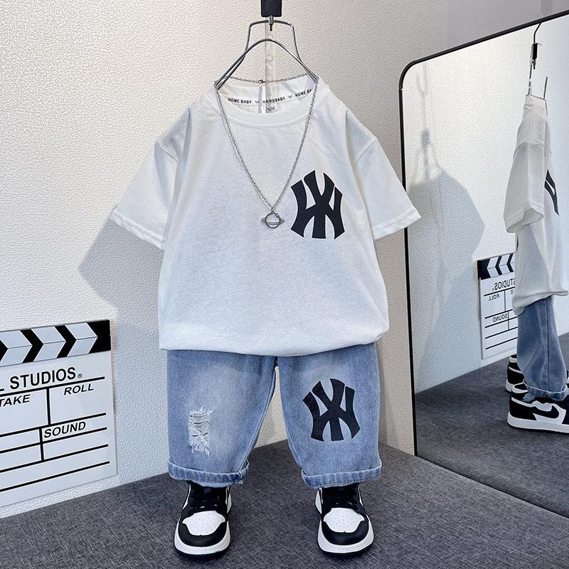 Set Áo Thun Tay Ngắn + Quần Short Denim Mỏng Thời Trang Mùa Hè Hàn Quốc Mới 2023 Cho Bé Trai