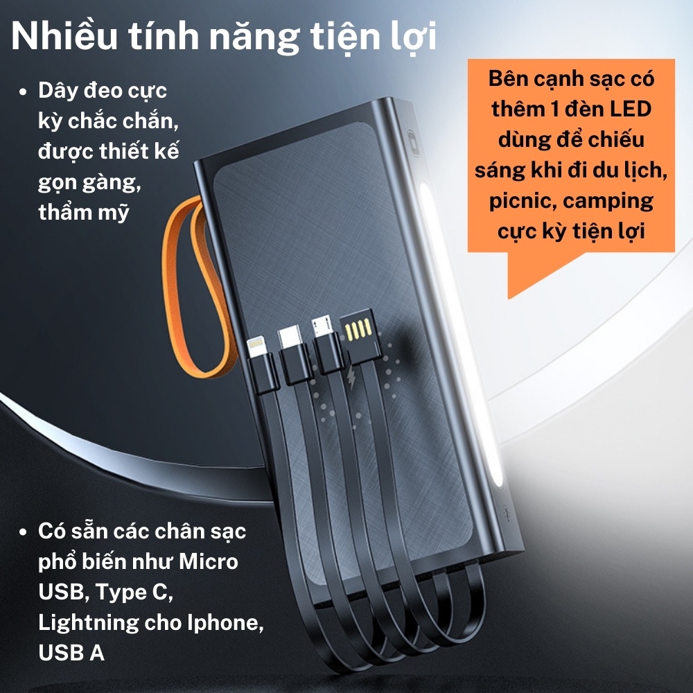 Sạc dự phòng không dây Mobifone 20000mah, sạc siêu nhanh, sạc đồng thời 6 thiết bị, có đèn Led chiếu siêu sáng