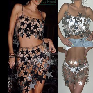 Big Star Personality Crop Top And Skirt For Women Girl Sexy Nightclub Party#BBHOOD