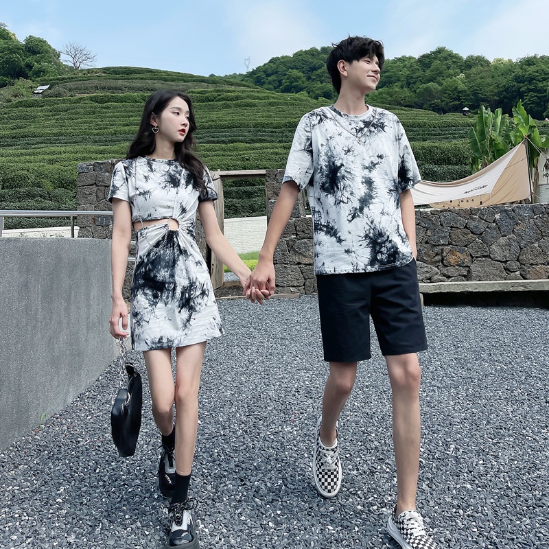 -Cặp đôi trang phục váy phù hợp với áo phông ngắn tay phù hợp với mực chất lượng cao đồ bộ đôi