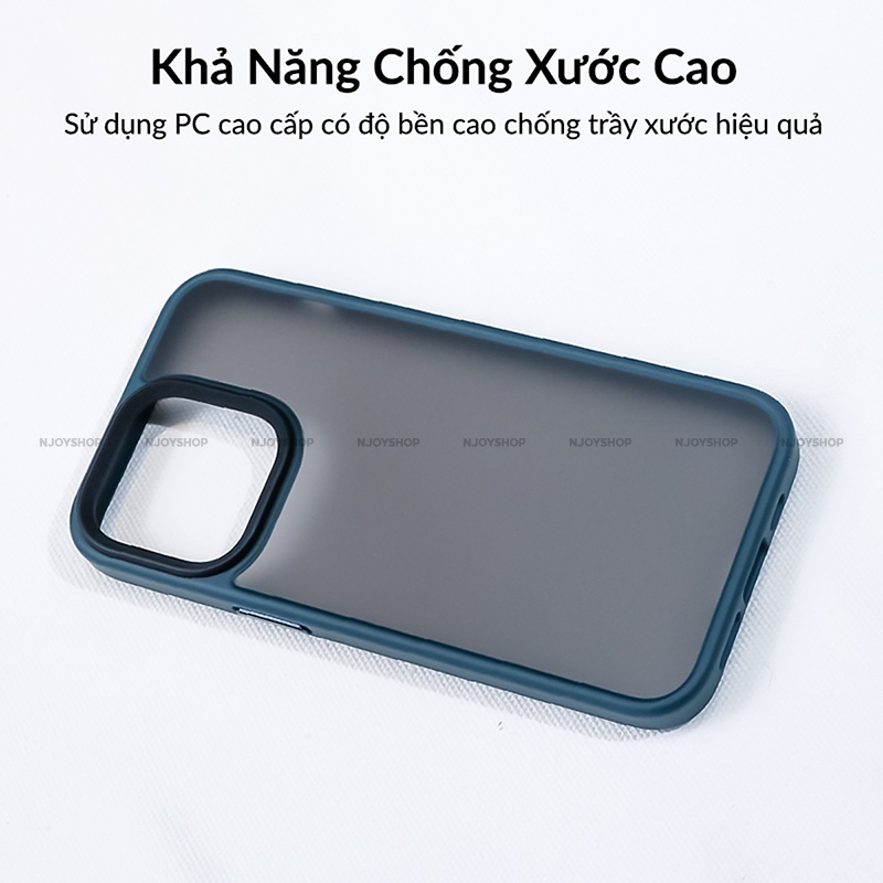 Ốp Lưng Nhám Chống Vân Tay Nút Bấm Kim Loại Viền Màu Cho Điện Thoại IP11/12/13/14 Pro Max Likgus Njoyshop
