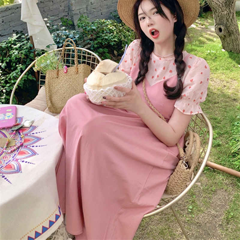 IELGY  Bộ Đầm Hai Dây Họa Tiết Chấm Bi Thời Trang Dành Cho Nữ