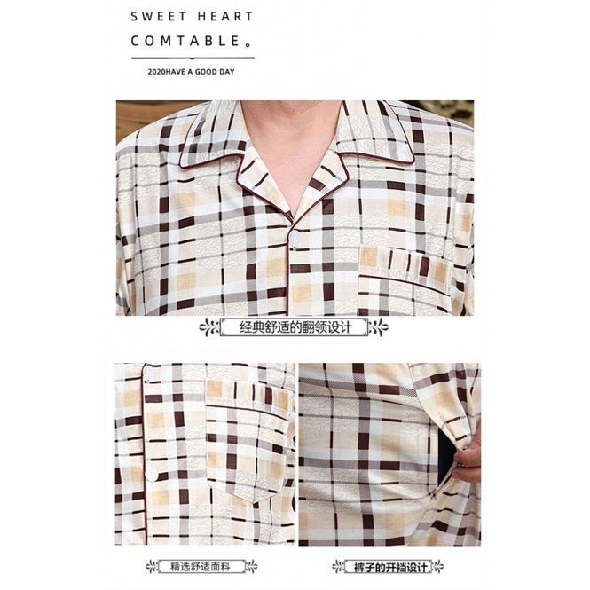 Bộ Đồ Ngủ Pijama Vải Cotton Màu Trơn Cỡ Lớn Thời Trang Mùa Đông Cho Nam Trung Niên