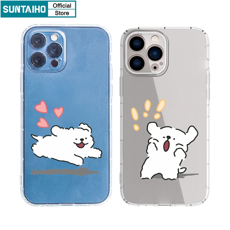 SUNTAIHO Ốp điện thoại in hình cún dễ thương thích hợp cho iPhone 11 Pro Max 12 13 14 Pro XR XS Max 7 Plus 8 Plus