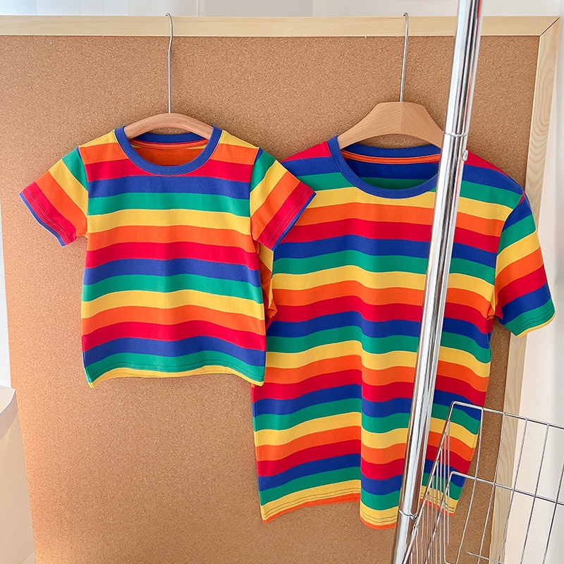CATIMINI Áo Thun Tay Ngắn Màu Cầu Vồng Thời Trang Mùa Hè Cho Gia Đình