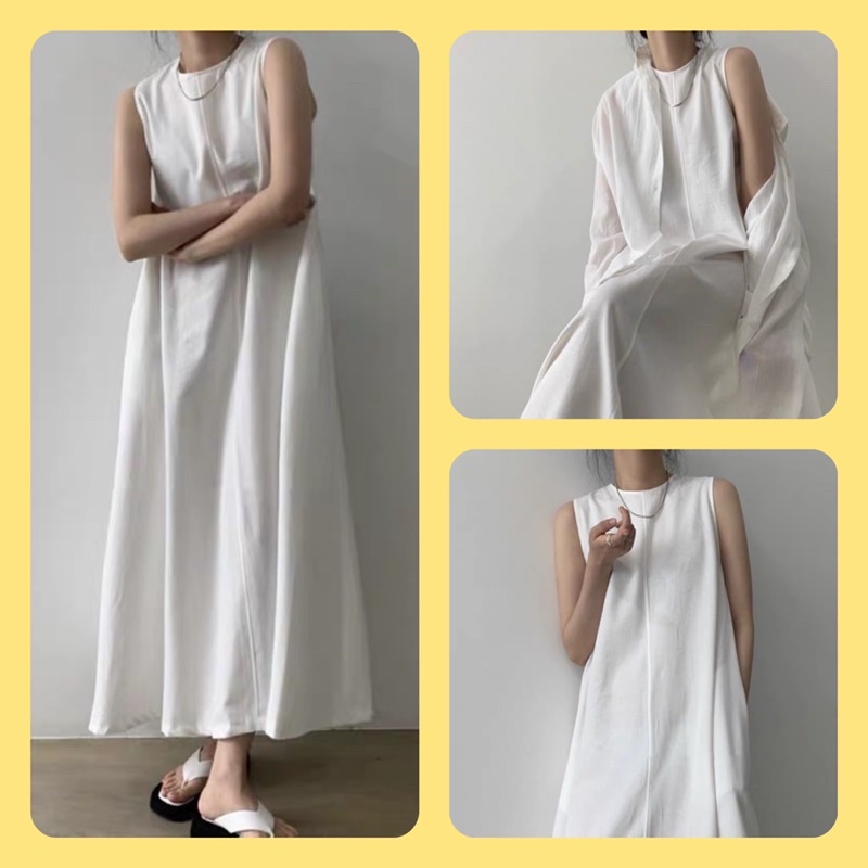 Váy Midi Trắng 2 Túi