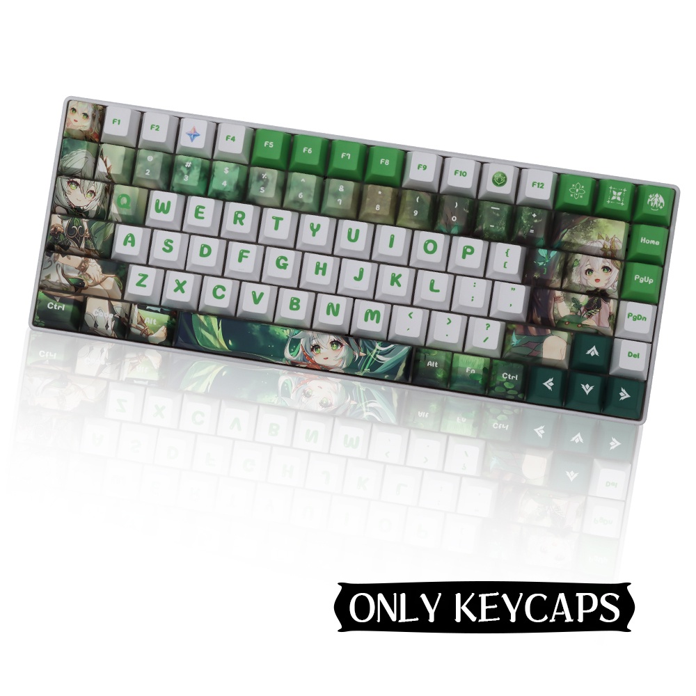 Genshin Impact Nahida Keycap PBT 136pcs Cherry Profile Set 136 Nút Bàn Phím Cơ Màu Trắng / Xanh Lá In Hình Hoa Anh Đào Xinh Xắn