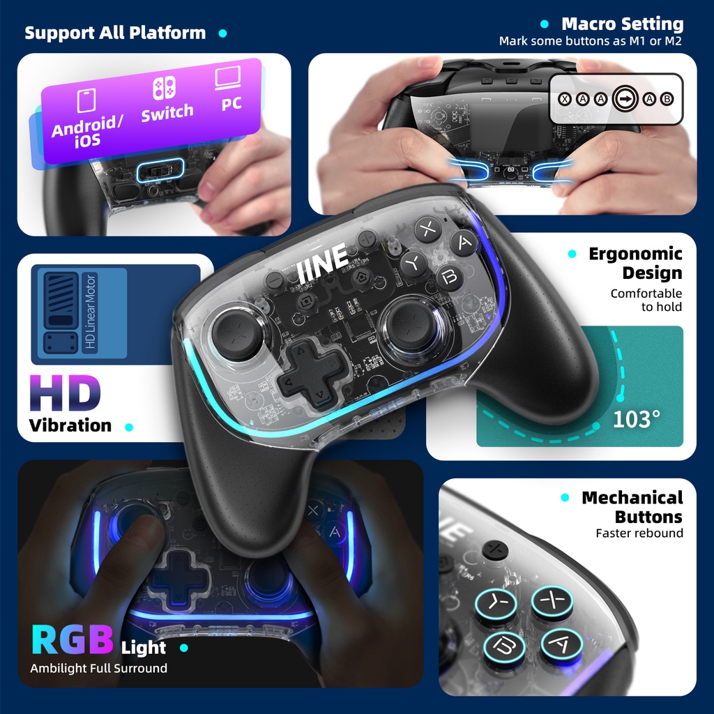 Tay cầm chơi game cơ IINE Phantom Elite Pro Alps Analog đa chế độ thích hợp cho điện thoại Nintendo Switch PC Steam