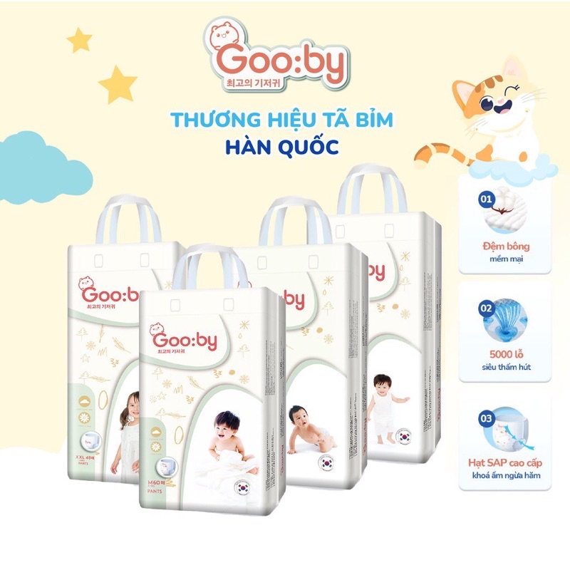 Tã/bỉm quần Gooby mềm mại, an toàn, siêu thấm hút size M/L/XL/XXL/XXXL cho bé từ 6kg - 35kg