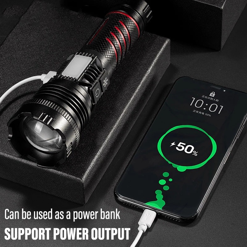 Đèn pin siêu sáng Đèn Pin Chiếu Tia laser Ánh Sáng Trắng Công Suất Cao Sạc USB Chống Thấm Nước Đèn pin cầm tay