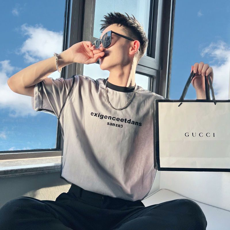 Áo thun AOKANG tay ngắn giả hai lớp thiết kế thời trang mùa hè 2023 mới thường ngày dành cho nam