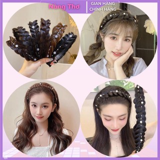 Băng đô cài tóc giả kiểu tóc tết bím ngọc châu sang chảnh cho nữ