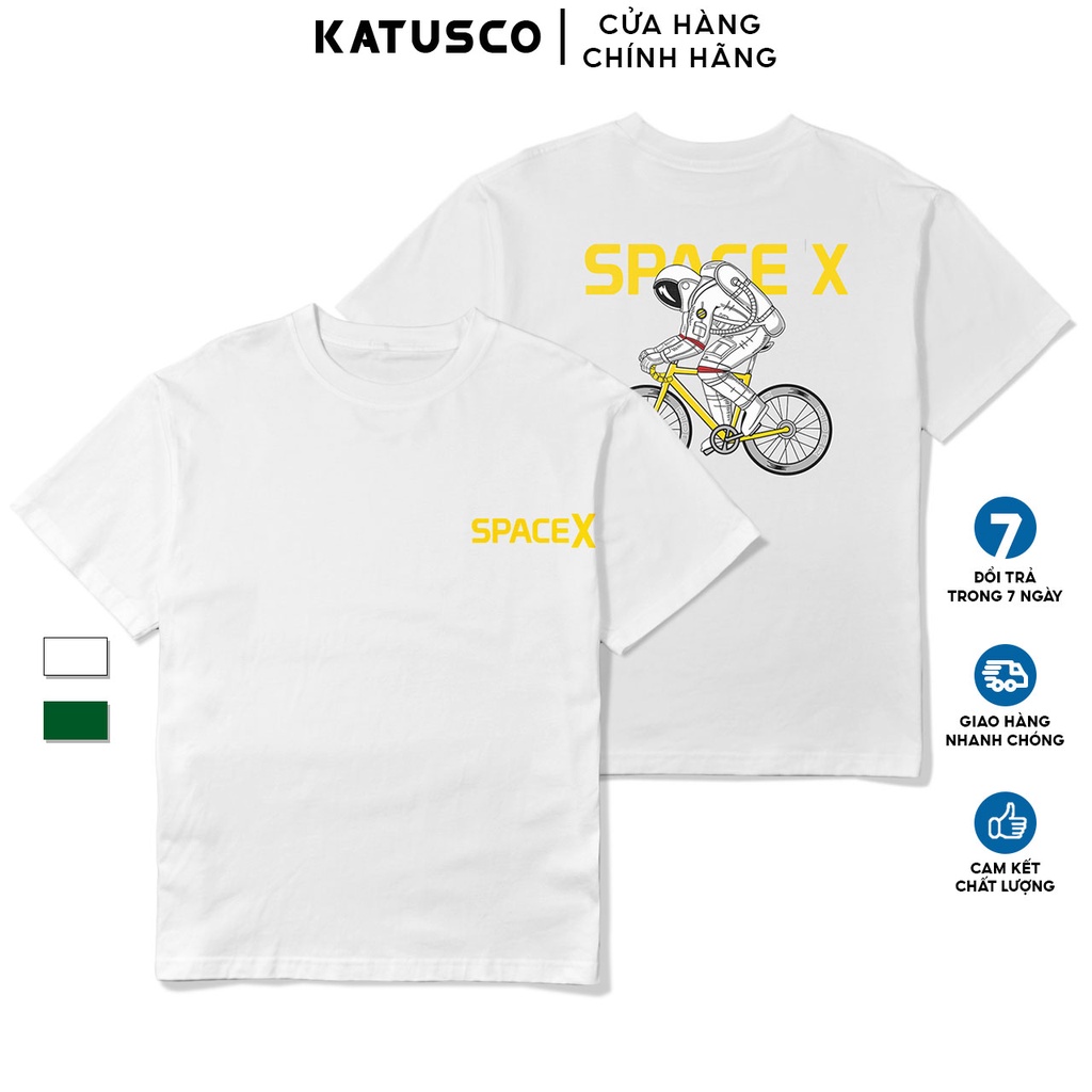 Áo Thun Nam Cổ Tròn KATUSCO In Hình Astronaut Biker A2301, Cotton 100% 2 Chiều, Phom Rộng Từ 50-80Kg