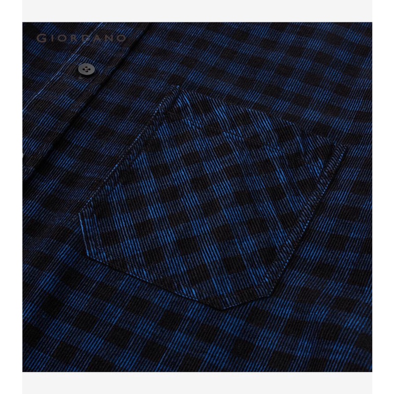 Áo sơ mi GIORDANO 18043601 vải dệt kim corduroy tay dài họa tiết caro phối túi dành cho nam