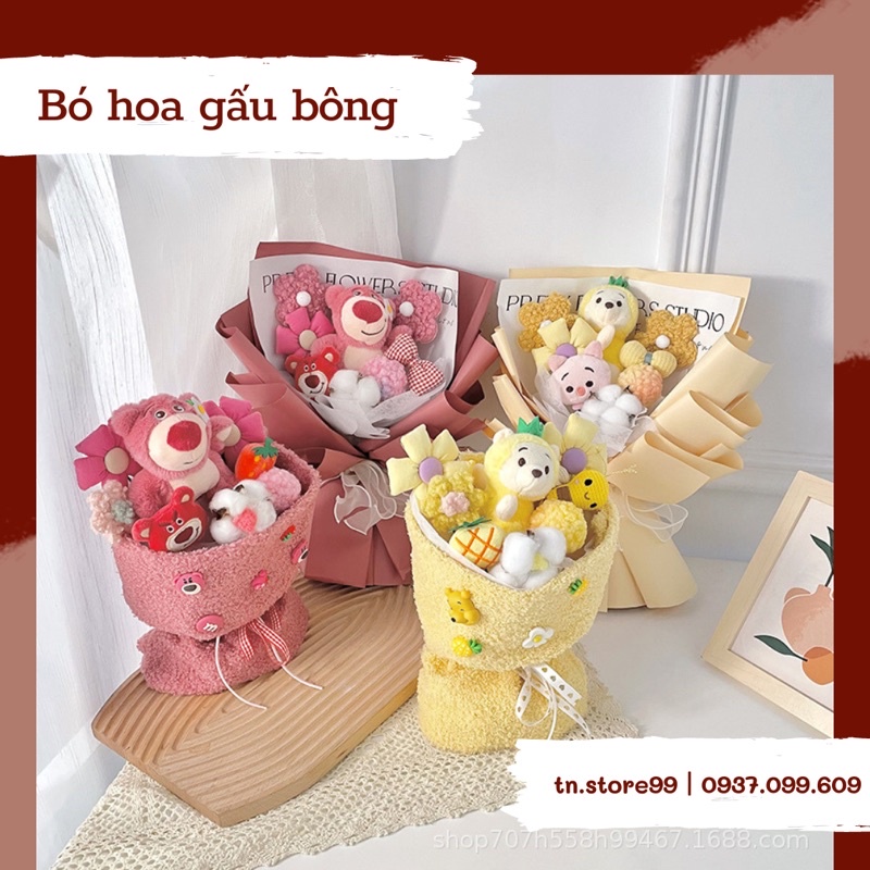 Hoa bó gấu bông TẶNG kèm đèn, túi giấy, thiệp thích hợp quà tặng sinh nhật, 14/2, 8/3, anniversary