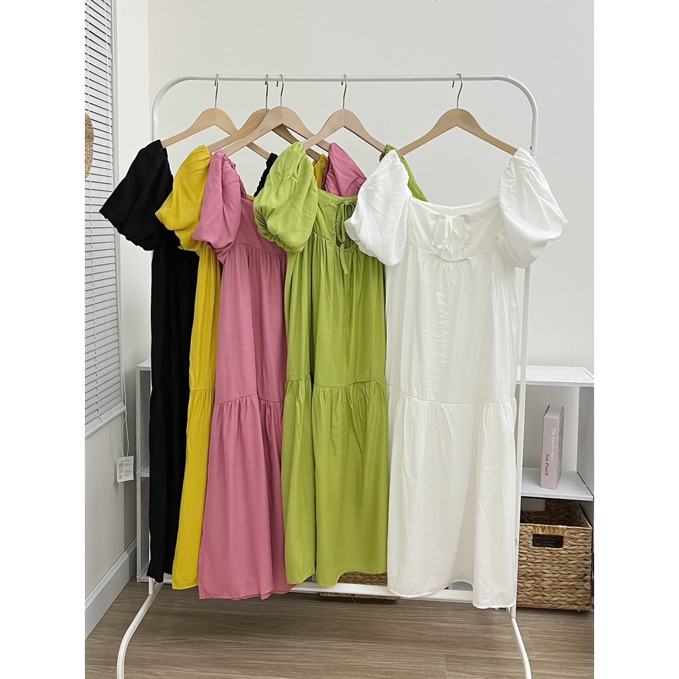 Váy Bầu tay bồng✨đuôi cá dáng dài✨ảnh thật cận chất shop tự chụp✨mặc được 2 kiểu✨chất đũi hàn siêu mát phù hợp mùa hè