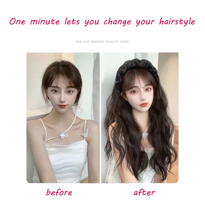 Bộ Tóc Giả Dài Thẳng / Xoăn Chữ U Màu Đen Có Thể Tháo Rời Cho Nữ