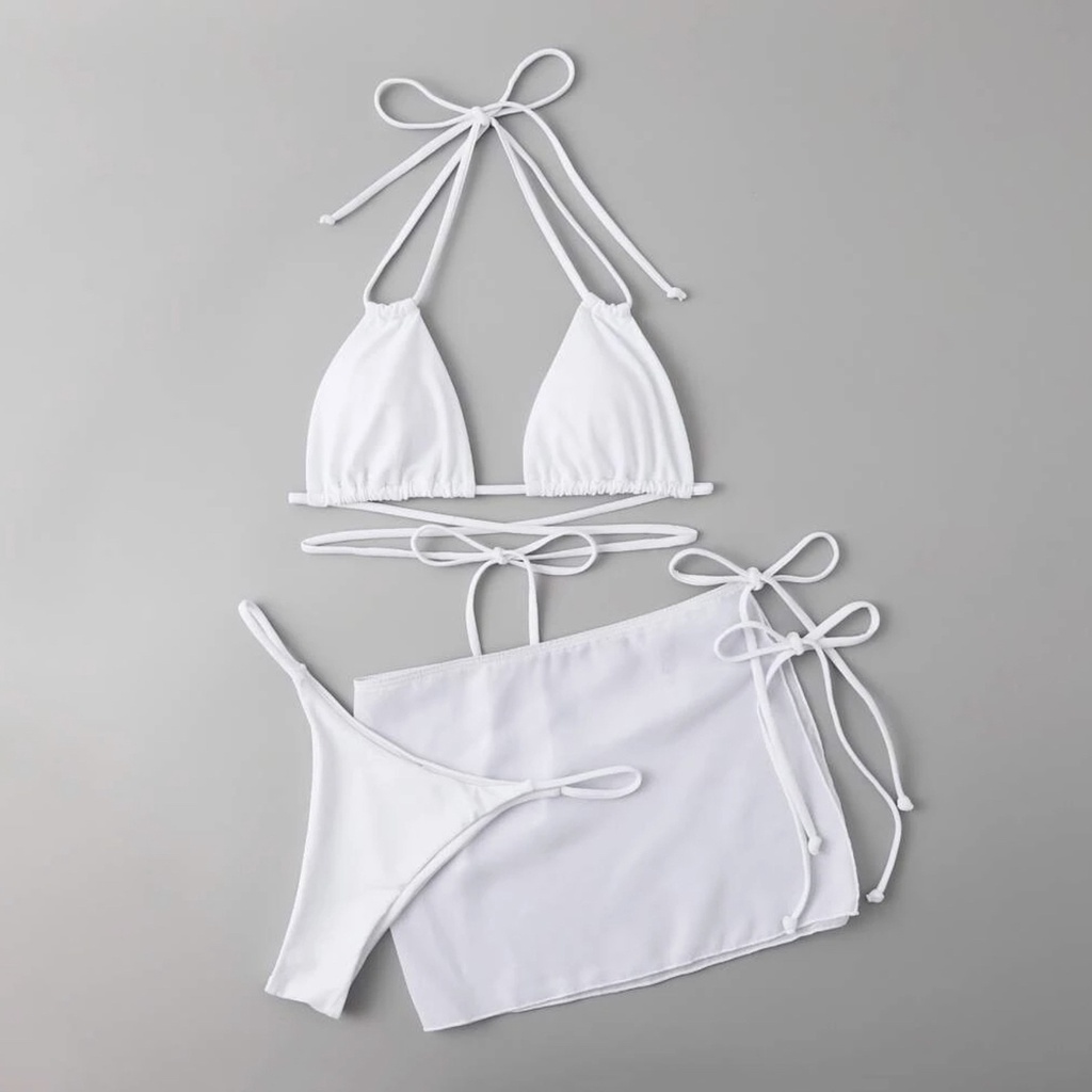 1 Bộ Đồ Bơi Bikini Bằng Polyester Siêu Mềm Màu Trơn Mau Khô Dành Cho Nữ