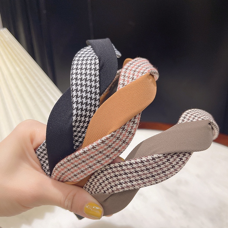 Băng Đô Cài Tóc Họa Tiết Caro Phong Cách Hàn Quốc Thời Trang Thu Đông Cho Nữ