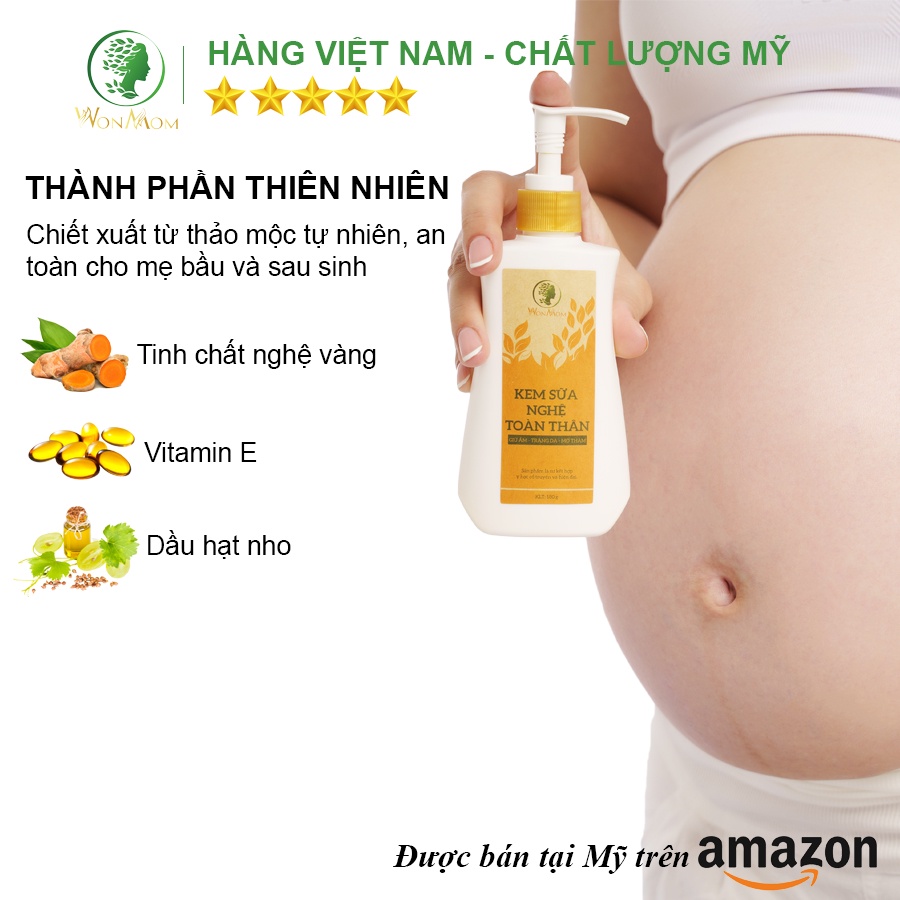 Bộ trắng da mặt và body toàn diện Wonmom ( Serum vitamin C + Kem nghệ tươi + Kem sữa nghệ toàn thân + Scrub café body )