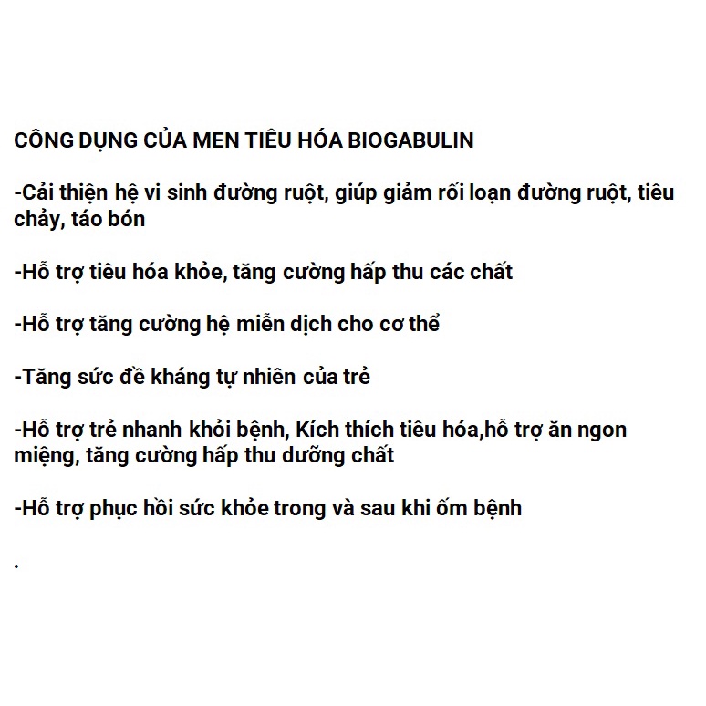 Men tiêu hóa Biogabulin - men vi sinh bổ sung lợi khuẩn, kẽm giúp tiêu hóa khỏe, ăn ngon miệng, giảm rối loạn đường ruột