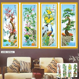Tranh đính đá tứ quý KT:33x90cm x4 tranh chưa đính đá và chưa khung