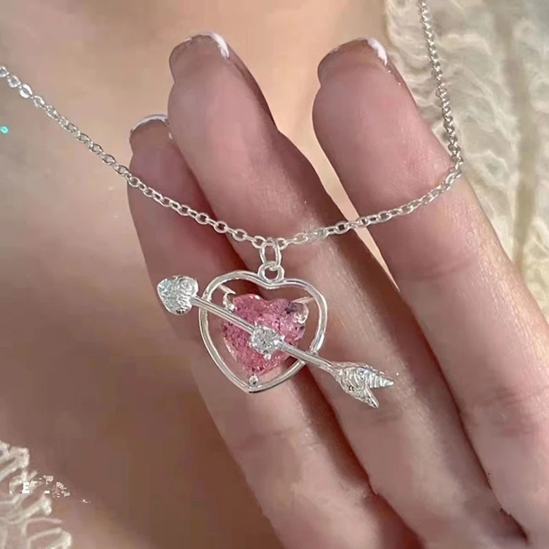 Vòng Cổ Choker Mặt Hình Mũi Tên / Trái Tim Đính Đá Zircon Màu Hồng Ngọt Ngào Thanh Lịch Cho Nữ
