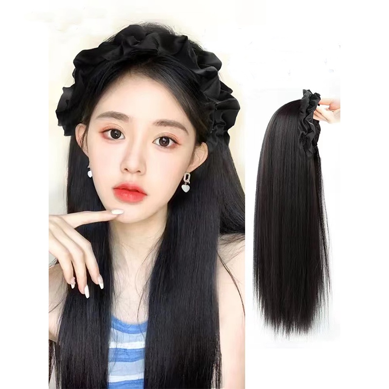 Bộ Tóc Giả Dài Thẳng / Xoăn Chữ U Màu Đen Có Thể Tháo Rời Cho Nữ