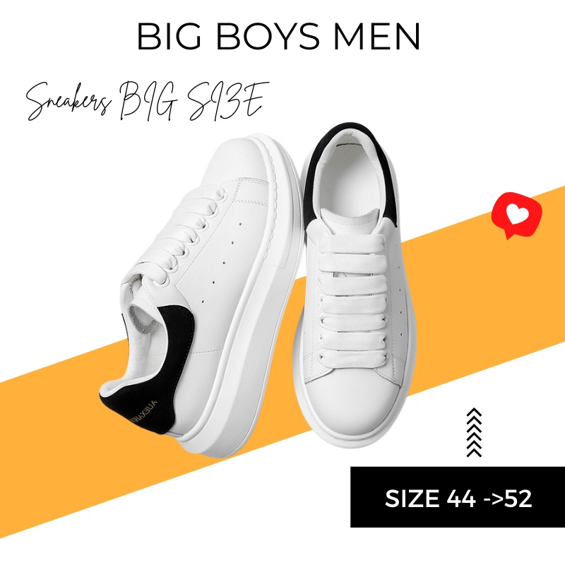Giày Big Size Nam Giày MC Queen Korea Trắng Gót Đen - Giày Sneaker Độn Đế Thể Thao Giày Size Lớn Ngoại Cỡ 45 46 47 48 49