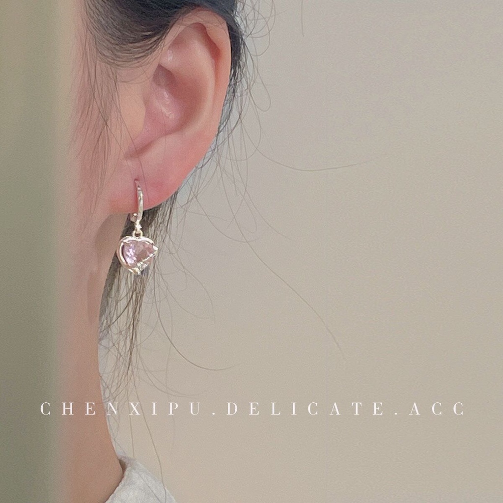 Bông Tai Mạ Bạc Đính Đá Zircon Hồng Ngọt Ngào Thanh Lịch Cho Nữ