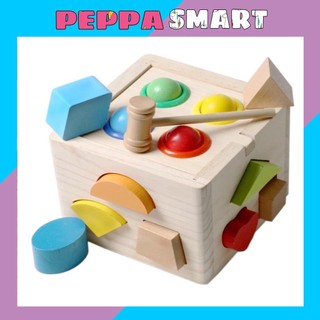 Hộp thả các khối hình học cho bé, Combo hộp thả hình khối kèm đập bóng PEPPA SMART