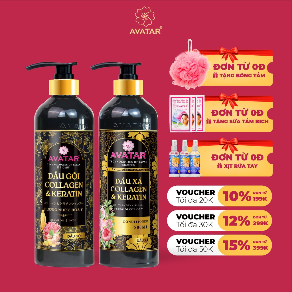 Combo Gội Xả Collagen & Keratin Avatar Hương Nước Hoa Phục Hồi Tóc 800ML - avatar