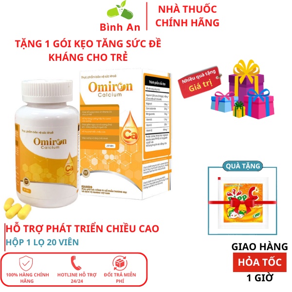 Viên tăng chiều cao Omiron Calcium - Hỗ trợ phát triển chiều cao cho trẻ, bổ sung canxi, vitamin D.