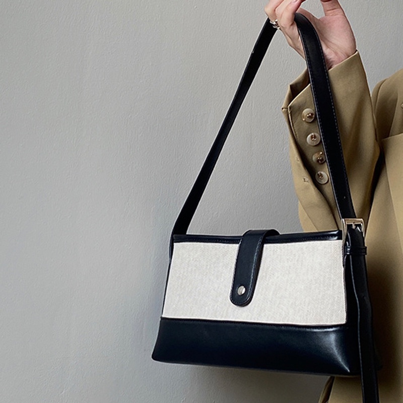 Túi Xách canvas Ghép Màu Sắc Tương Phản Phong Cách Hàn Quốc Cho Nữ